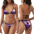 thumbnail image 3 of KLL Lavender Field Sunset Print Bikini Set for Women,String Two Piece Halter Top Triangle Bikini Set with Tie Side Bottom Sexy Swimsuit Bathing Suits, 3 of 5