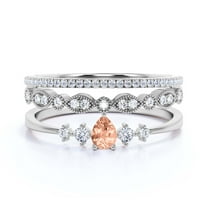 Dazzling Minimalist 2.05 Carat Pear Cut Morganite And Diamond Moissanite Classic Engagement Ring, Affordable Wedding Ring in 10k Solid White Gold, Gift For Her, Promise Ring, Trio Set, Matching Band