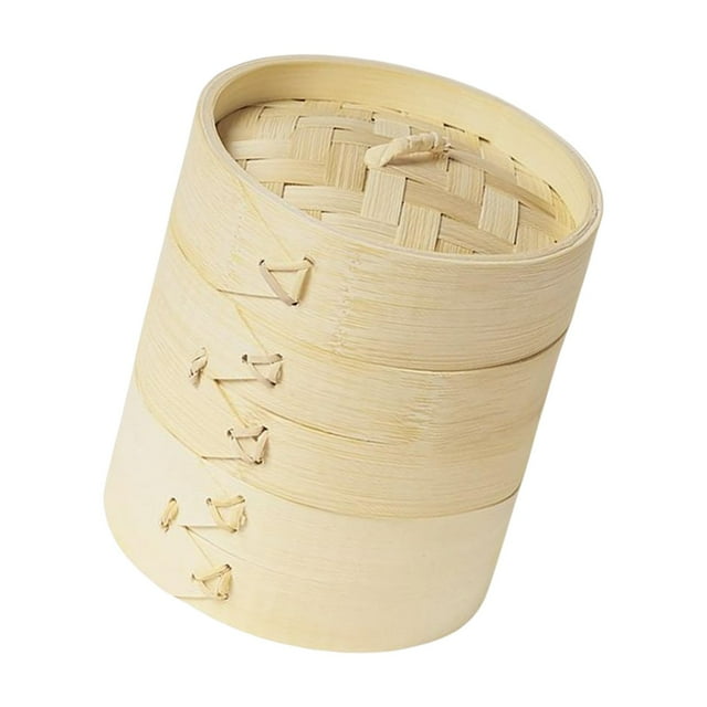 Bo de hervida redonda Camping Cocina al aire libre Utensilios de Cesta de de bambú para verduras Cocina al Dimsum Mochilero Altura 14cm shamjiam vapor de cocina