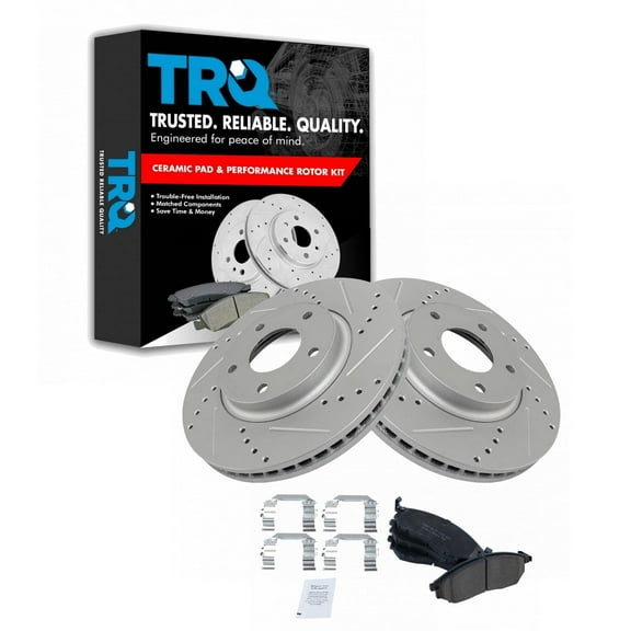 TRQ Front Performance Brake Pad & Rotor Kit Brake Pads Brake Rotors Set Ceramic Premium G-Coated Fits Select 2003-2004 INFINITI M45 2002-2006 Q45