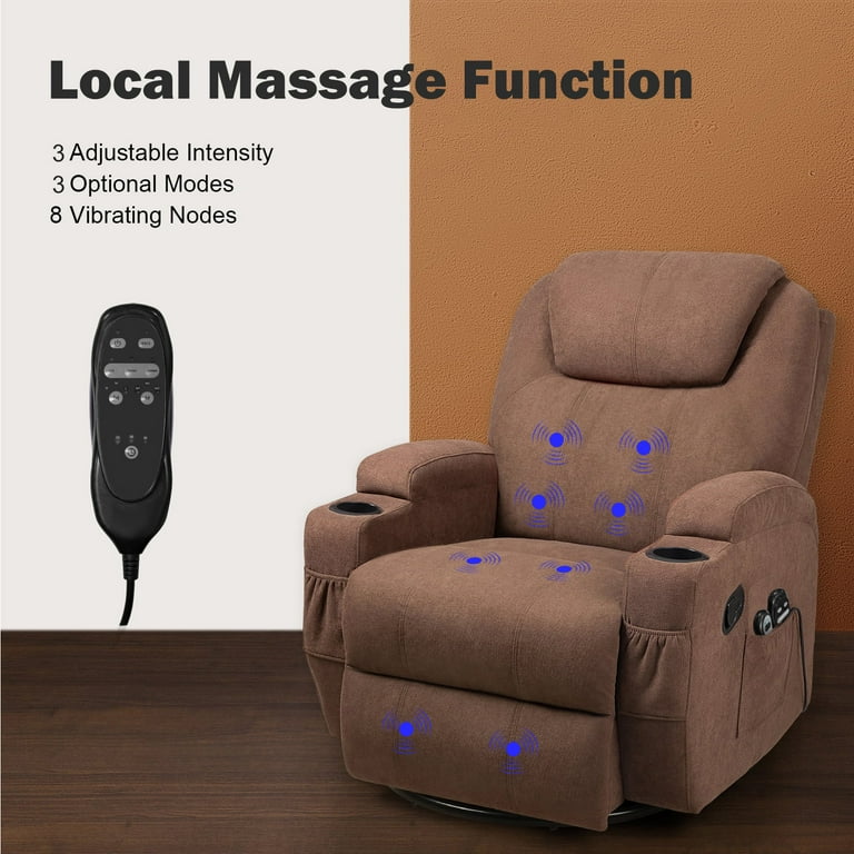 Lacoo Swivel Rocker Recliner with Massage Brown Fabric