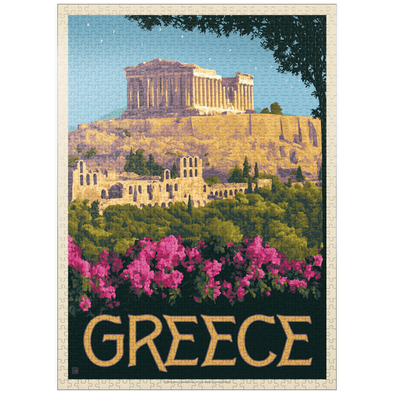 MyPuzzle - Greece: The Parthenon, Vintage Poster - Premium 1000 Piece Jigsaw Puzzle for Adults