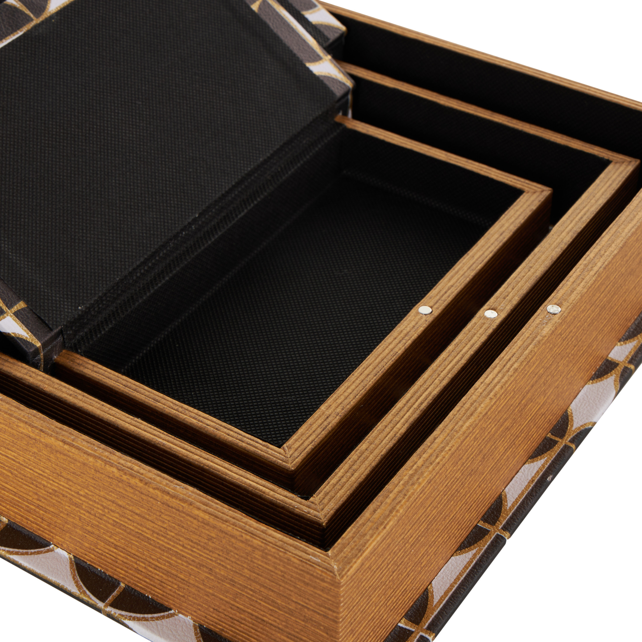 DecMode Faux Book Storage Black Faux Leather Decorative Box with Circle and Semi-Circle Pattern, 3 Count