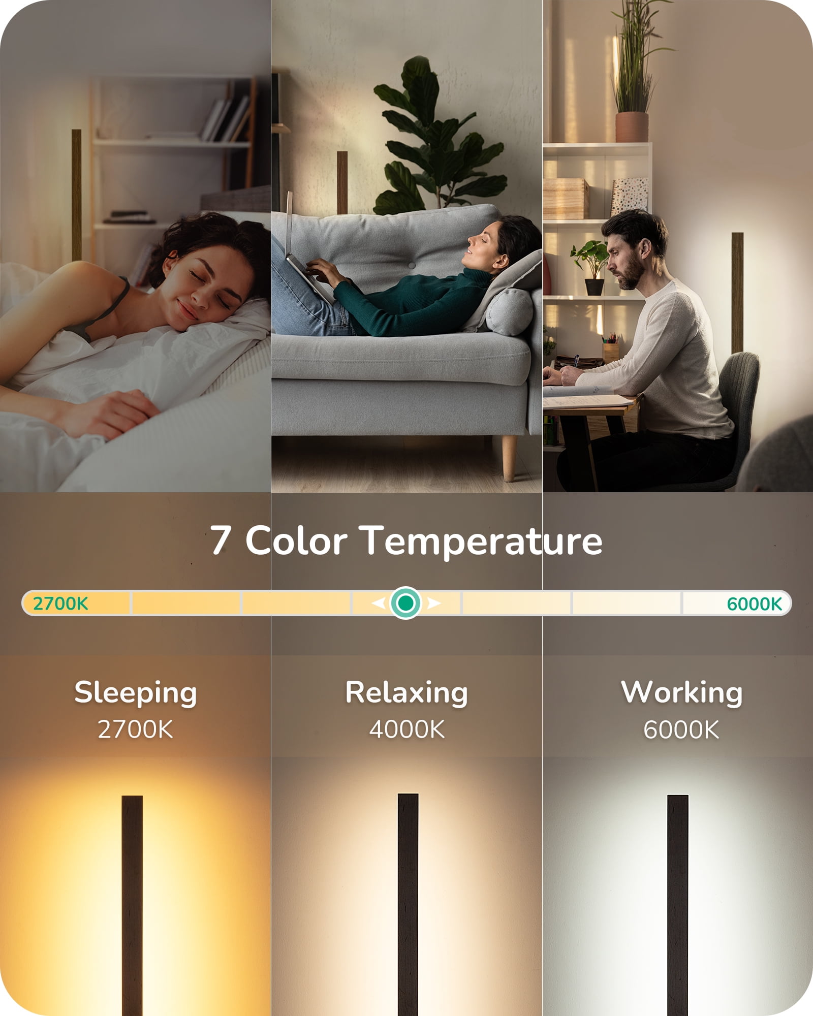 EDISHINE 48.43in Mid-Century Modern Floor Lamps with Remote for Living Room , Dimmable, 7CCT, Dark Walnut