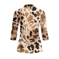 thumbnail image 3 of Uorisanigo Brown Leopard Print Womens Quick Dry Athletic Polo Shirts Comfortable Polyester Spandex Fabric Women's 3/4 Sleeve Golf Top with Zipper Relaxed Tennis Tops Size XL, 3 of 7