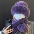 thumbnail image 4 of 2 Pcs/Set Men Winter Mongolian Hat Neck Warmer Thick Stretchy Solid Color Ear Keep Warm Daily Wear Dome Cap Outdoor Skiing Skating Headwear, 4 of 8