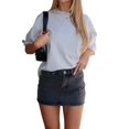 thumbnail image 2 of Womens Vintage Slim Fit Denim Mini Skirt Fashion Casual High Waist A Line Stretch Jeans Skirt Black XS, 2 of 7