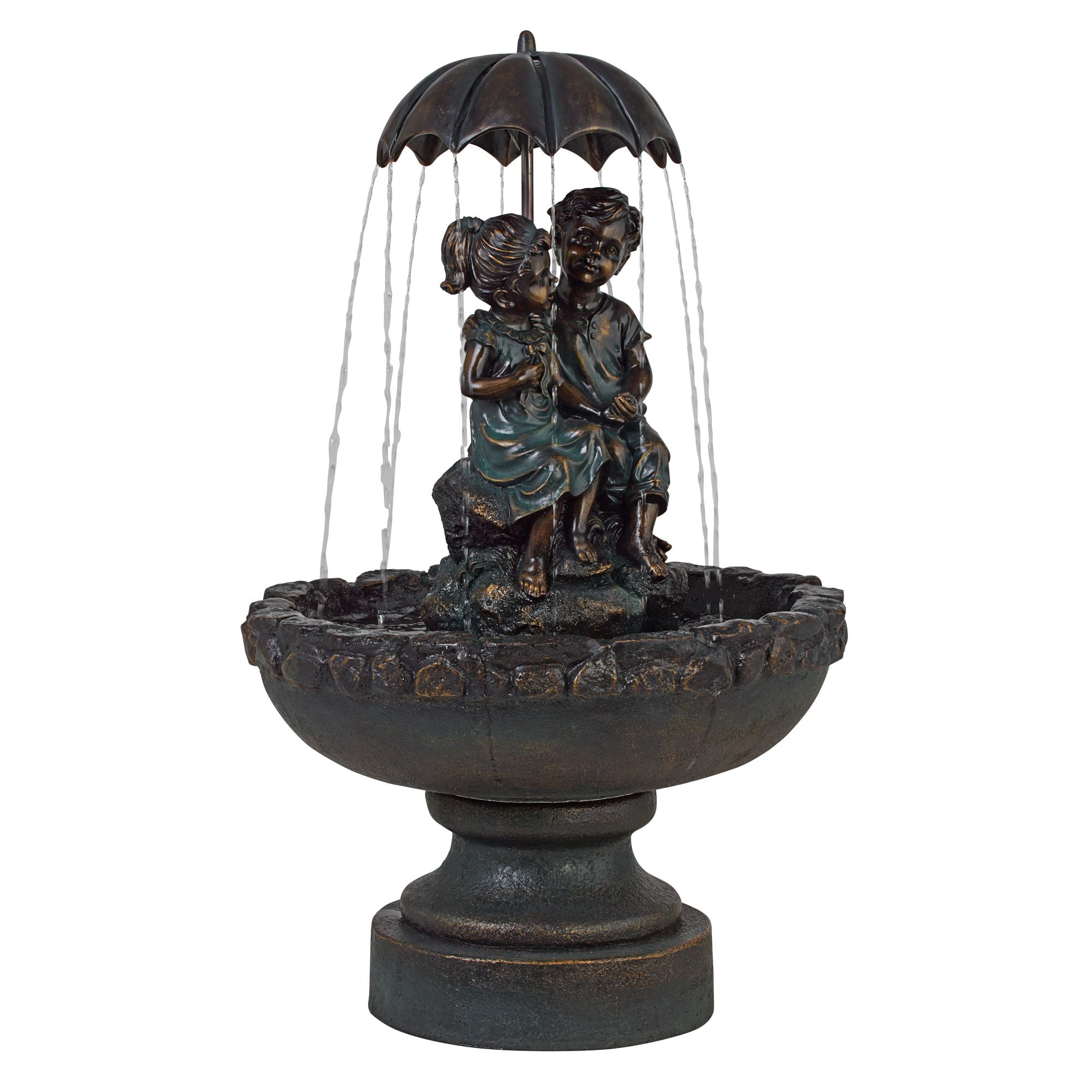 Boy and Girl Under Umbrella 40" High Large Rustic Indoor Outdoor Decor Bronze Floor Fountain Outside Garden