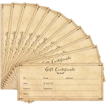 Gift Certificates for Business, Vintage Blank Gift Cards Certificates with Envelopes Set of 25, Gifts for Salon Restaurants Spa Birthday Marriage Client Vouchers -05