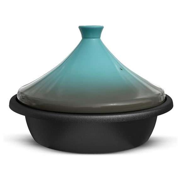 Drevy Moroccan Tagine, Enameled Cast Iron Cooking Pot, Tajine with Ceramic Cone-Shaped Closed Lid, 3.3 QT (Stone Blue)