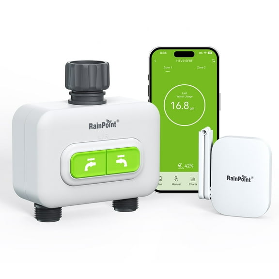 RainPoint Smart WiFi Sprinkler Timer 2-Zone with Hub, APP Control Automatic Water Timers for Hoses, HTV213