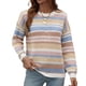thumbnail image 1 of Suéter de punto a rayas Jersey de cuello redondo Hombro caído Suéter casual de manga larga para mujer Blanco M, 1 of 6