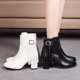 thumbnail image 3 of NECHOLOGY Botas Mujer Zapatos Botines de mujer Botas de mujer de otoño de tamaño de comercio exterior con hebilla de cinturón botas gruesas con borlas de tacón botas occidentales (White, 7), 3 of 5