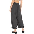 thumbnail image 2 of TSSOE Women Wide Leg Long Bloomers Pants Ruffle Elastic Waist Loose Fit Trousers Suitable for Office & Parties Charcoal Grey S, 2 of 7