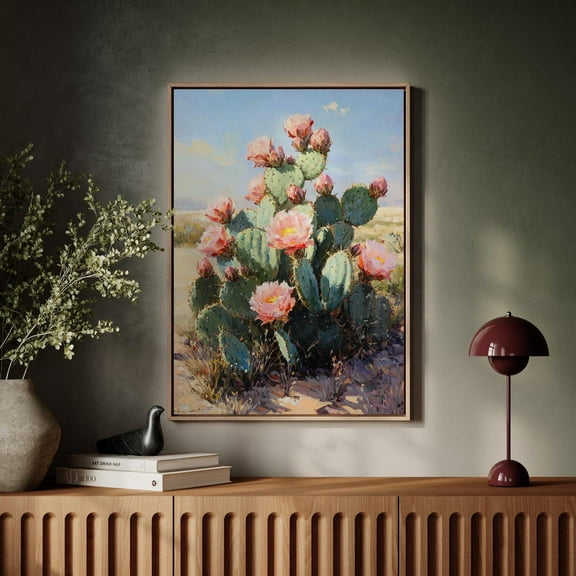 Desert Cactus Flower, Prickly Pear, Southwest Boho Decor, Western Floral Painting, Vintage Cactus Print Wall Art, Modern Wall Decor, 8x12 UNFRAMED