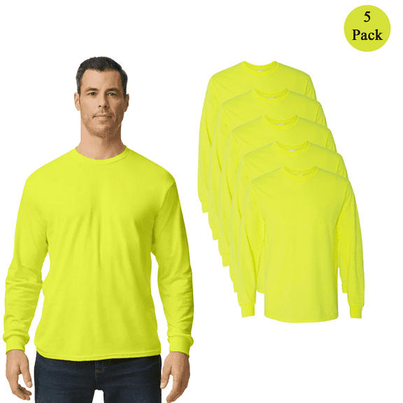 Gildan Hi Visibility Work Shirt, Outdoor Work Clothing, Construction Work Shirt, Safety Green, Pack 5, M