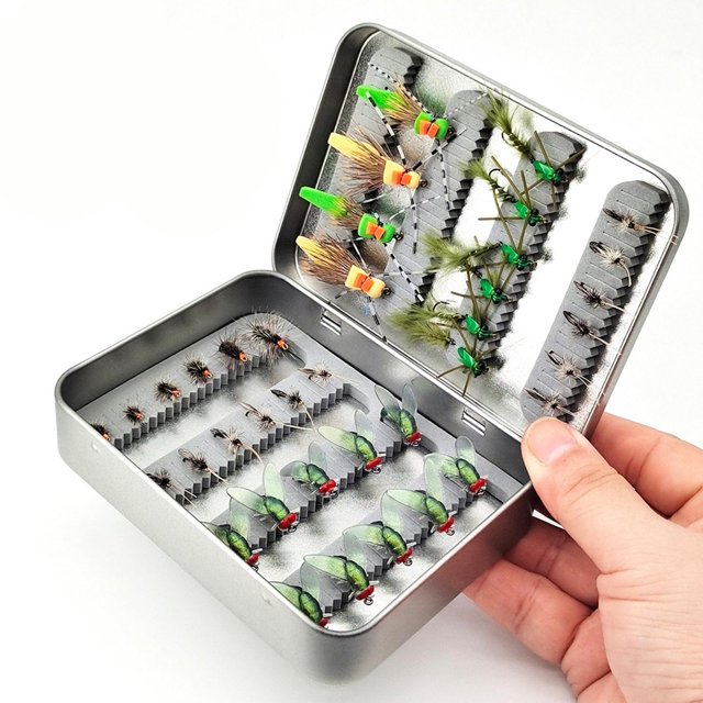 Caja de pesca de pesca de hierro Caja de señuelo Fácil de transportar y almacenar accesorios de pesca con mosca Contenedor de mosca para pesca de agua Medio
