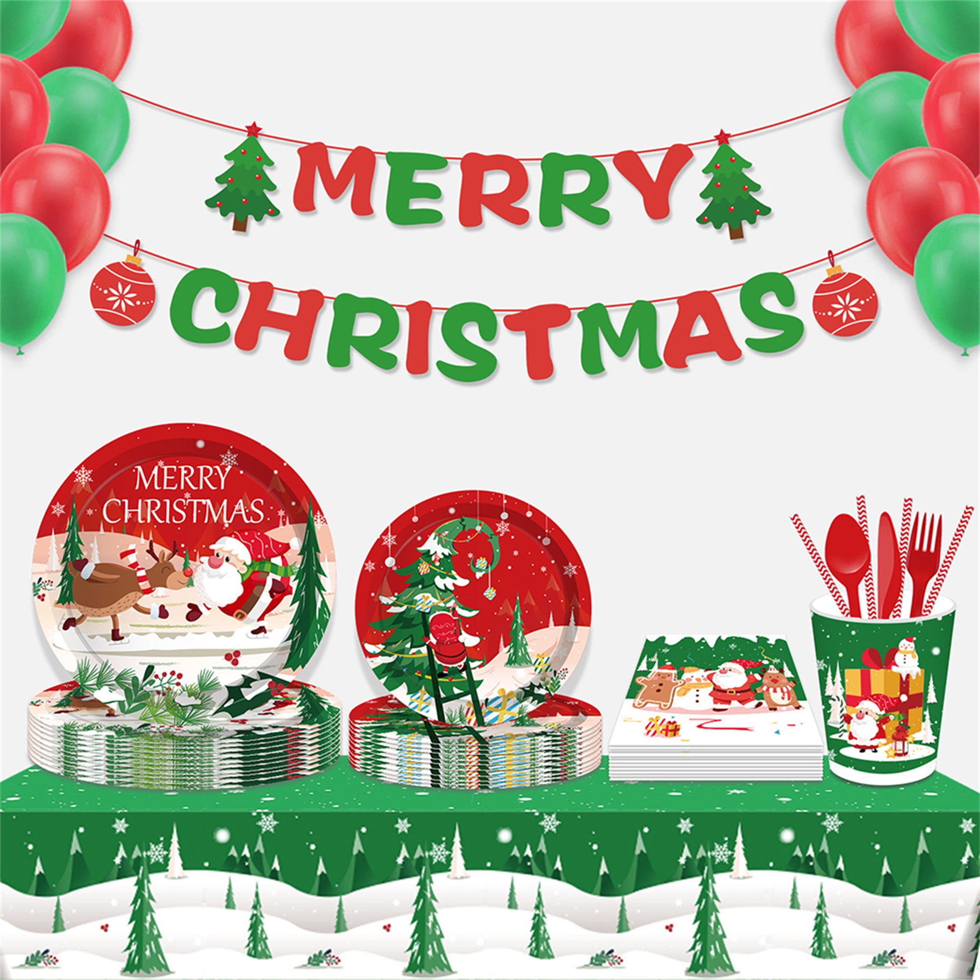 Kepooman Christmas Tree Santa Claus Paper Plates, Party Supplies, Party Decorations, Birthday Disposable Tableware Set Include Plate, 8 Guests for Plates, Napkins, Cups 68PCS Kepooman Christmas Tree Santa Claus Paper Plates, Party Supplies, Party Decorations, Birthday Disposable Tableware Set Include Plate, 8 Guests for Plates, Napkins, Cups 68PCS