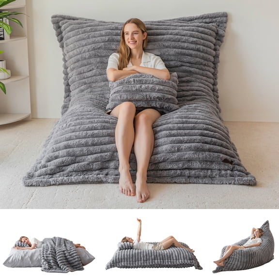 GOODONE 3-in-1 Bean Bag Chair,Convertible Bean Bag Bed with Machine Washable Cover for Adult,Suitable for Living Room and Bedroom,Grey
