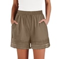 thumbnail image 2 of Women's Shorts Cotton-Linen Elastic Waist Lace Beach Shorts Soild Color Fashion Casual Summer Shorts for Vacation, 2 of 8