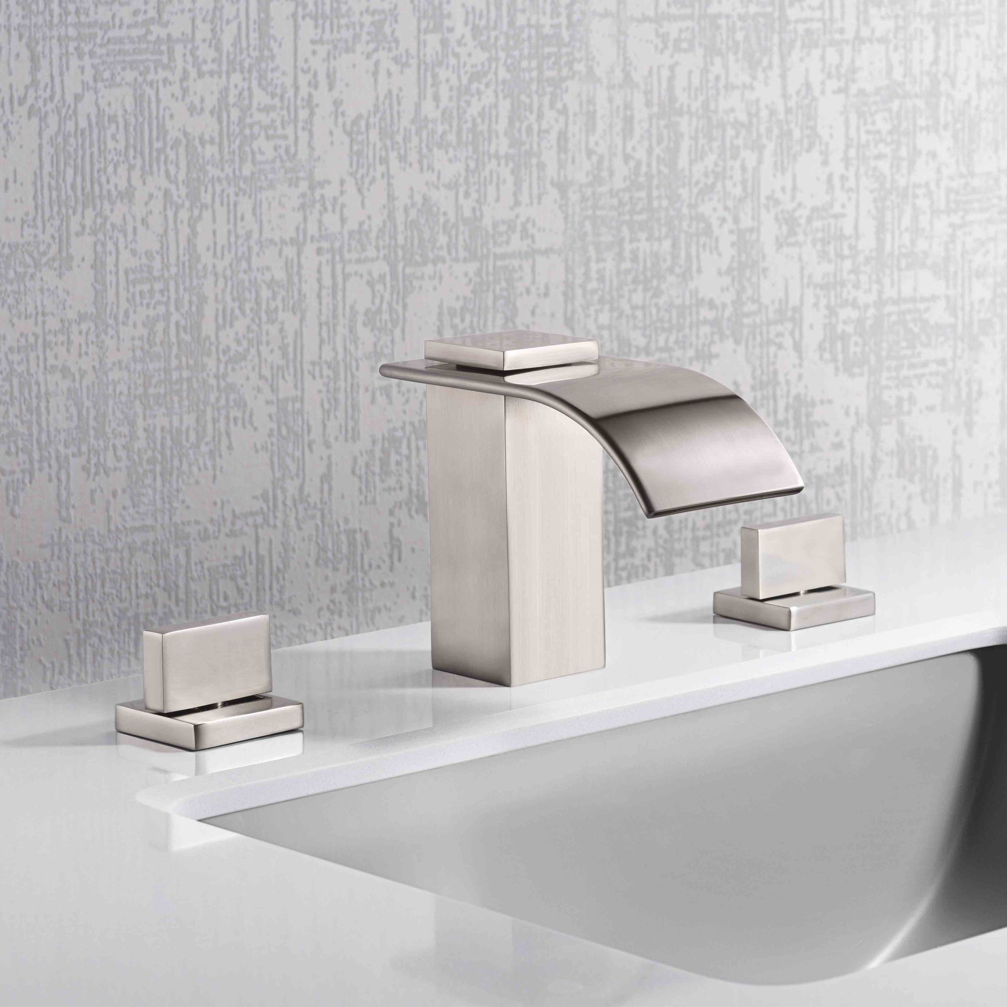 Waterfall Widespread Bathroom Faucet Brushed Nickel, 3 Hole 8 Inch Vanity Faucet