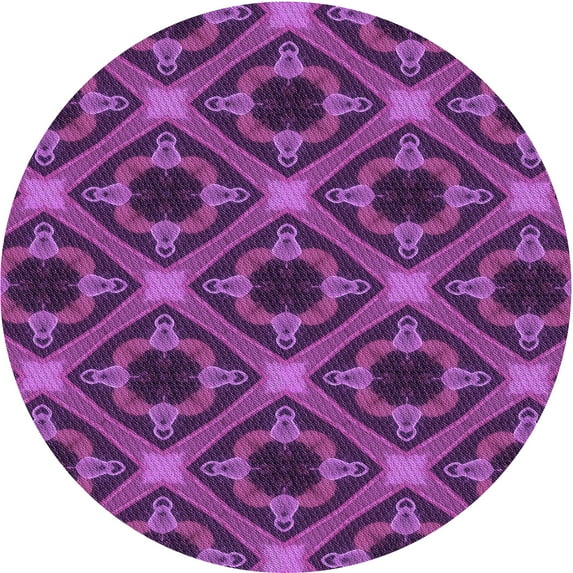 Ahgly Company Machine Washable Indoor Round Transitional Purple Area Rugs, 3' Round