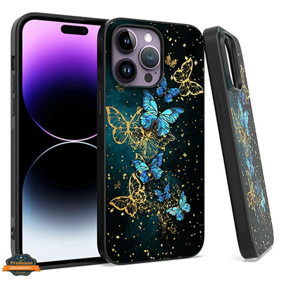Xpression Cover for Apple iPhone 14 Pro (6.1") Fashion Stone Stylish Flake Glitter Bling Hybrid Ultra Slim Glossy TPU Rubber Hard PC Phone Case - Butterfly