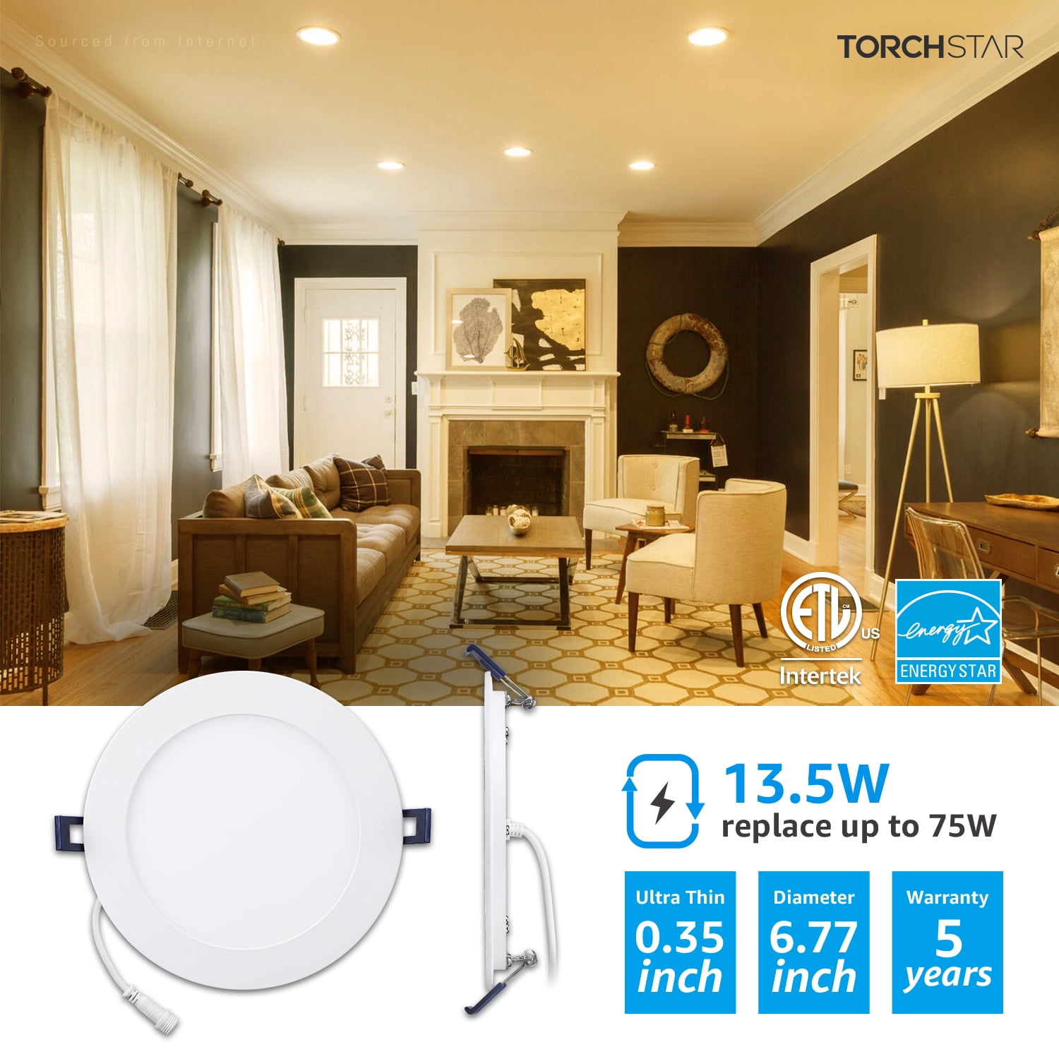 TORCHSTAR 6 Inch Slim LED Recessed Downlight with J-box, 13.5W Dimmable Ultra-Thin Canless Light, ETL & Energy Star Listed, 1000lm, 2700K Soft White, 5-Year Warranty, White