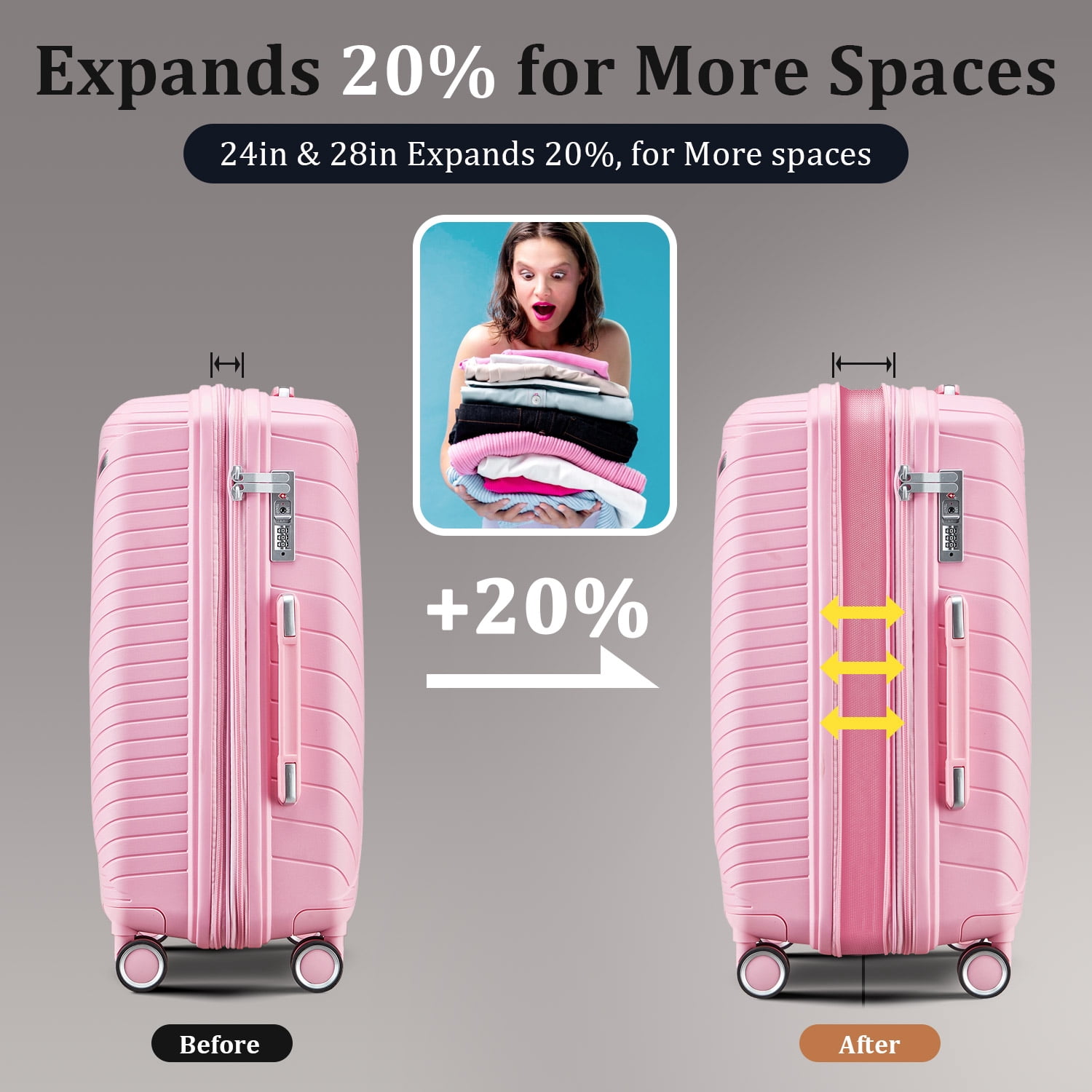 PC Hardshell 3-Piece Luggage Set with TSA Lock, 21" Carry-On + 29" Expandable Spinner Suitcase, Lightweight Durable Travel Luggage with 360° Wheels