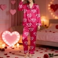 thumbnail image 2 of Cotton Pajamas for Women Set Soft Valentines Long Sleeve Lapel Shirts Pants Sleep Nightwear, 2 of 5