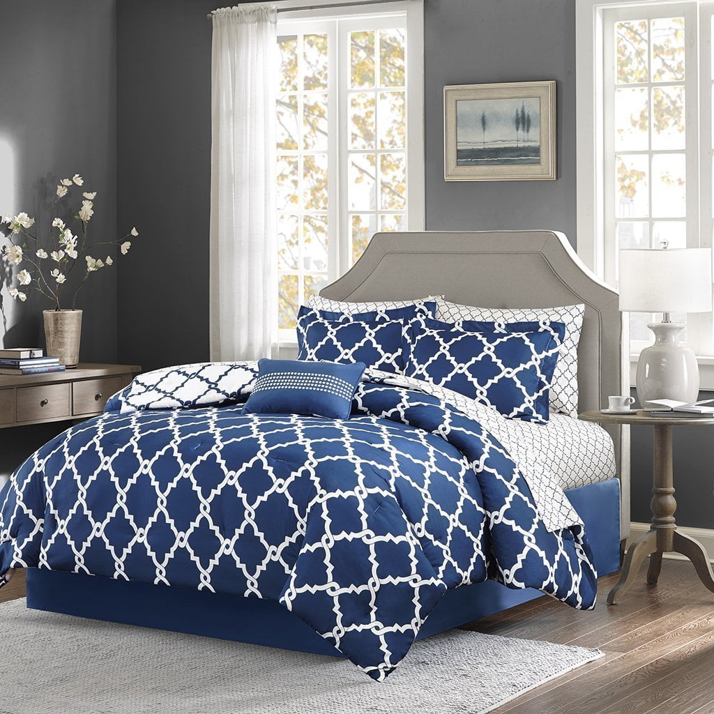 Empire Home Modern 11-Piece Comforter Set Bed in a Bag (Navy, Queen ...