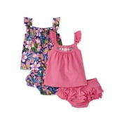 The Children's Place Baby Girl & Toddler Girl 4 Piece Tank And Diaper Cover Set, Sizes Newborn-24 Months