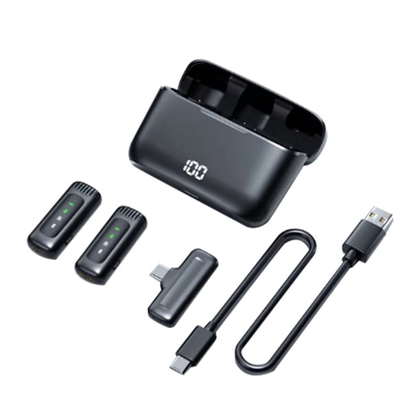 Micrófono de Solapa Inalámbrico con Reducción de Ruido Portátil y Grabación de Audio con Caja de Carga con Interfaz Tipo C