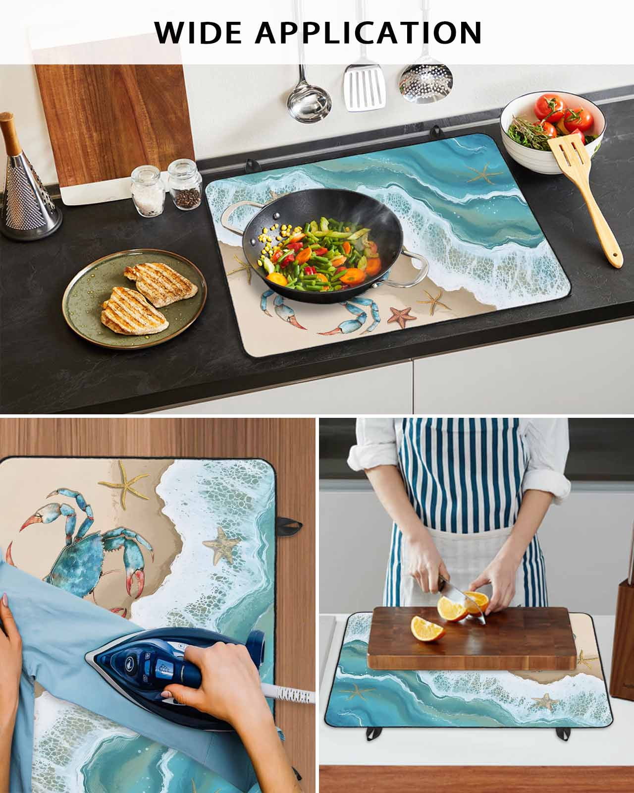 nqOlkjepod Large Induction Cooktop Protector Mat 24"x21", Ocean Crab Stove Top Covers for Electric Stove, Beach Starfish Seashore Gradient Sea Waves Stove Burner Cover Mats, Glass Top Stove Cover