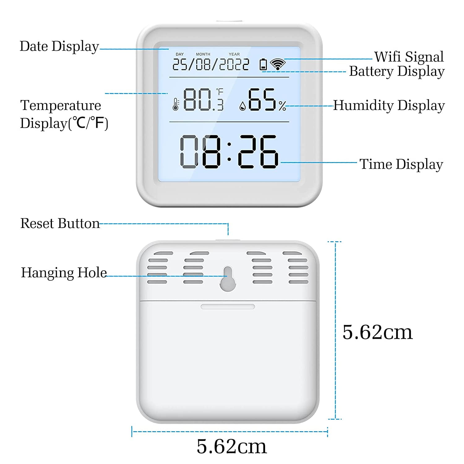 eMylo WiFi Thermometer Hygrometer, WiFi Temperature Humidity Monitor with  App Notification Alert, History Data, Compatible with Alexa Google