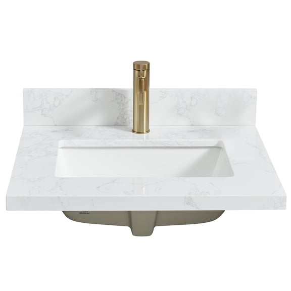 Malaga 25"W x 22"D Composite Stone Vanity Top in Grain White with Ceramic Sink