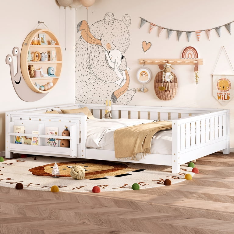 タニータニーエマ＆ゴールドベイビーセット Bellemave Kids Montessori Floor Bed Frame, Queen Size, with Fence