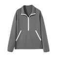 thumbnail image 4 of Ecqkame Women's Lapel Sweatshrits Quarter Zip Pullover Sweatshirt Casual Long Sleeve Fashion Solid Color Pullover Tops Gray XL, 4 of 9