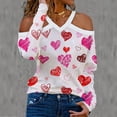 thumbnail image 2 of Blusa de moda para mujer, camisetas de cobertura con cuello en V de manga larga, camisetas sueltas informales con estampado de corazones Pompotops FGAJ13225, 2 of 5
