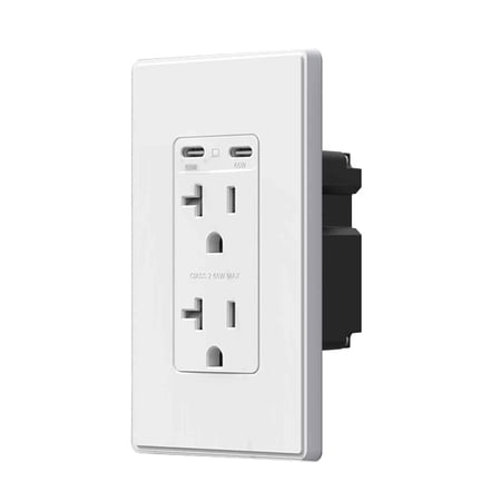 ELEGRP USB Outlets Receptacles, 65W Dual USB C Wall Outlet for Laptop, Power Delivery 20 Amp Tamper Resistant Electrical Outlet with USB C Ports, Wall Plate Included, UL Listed