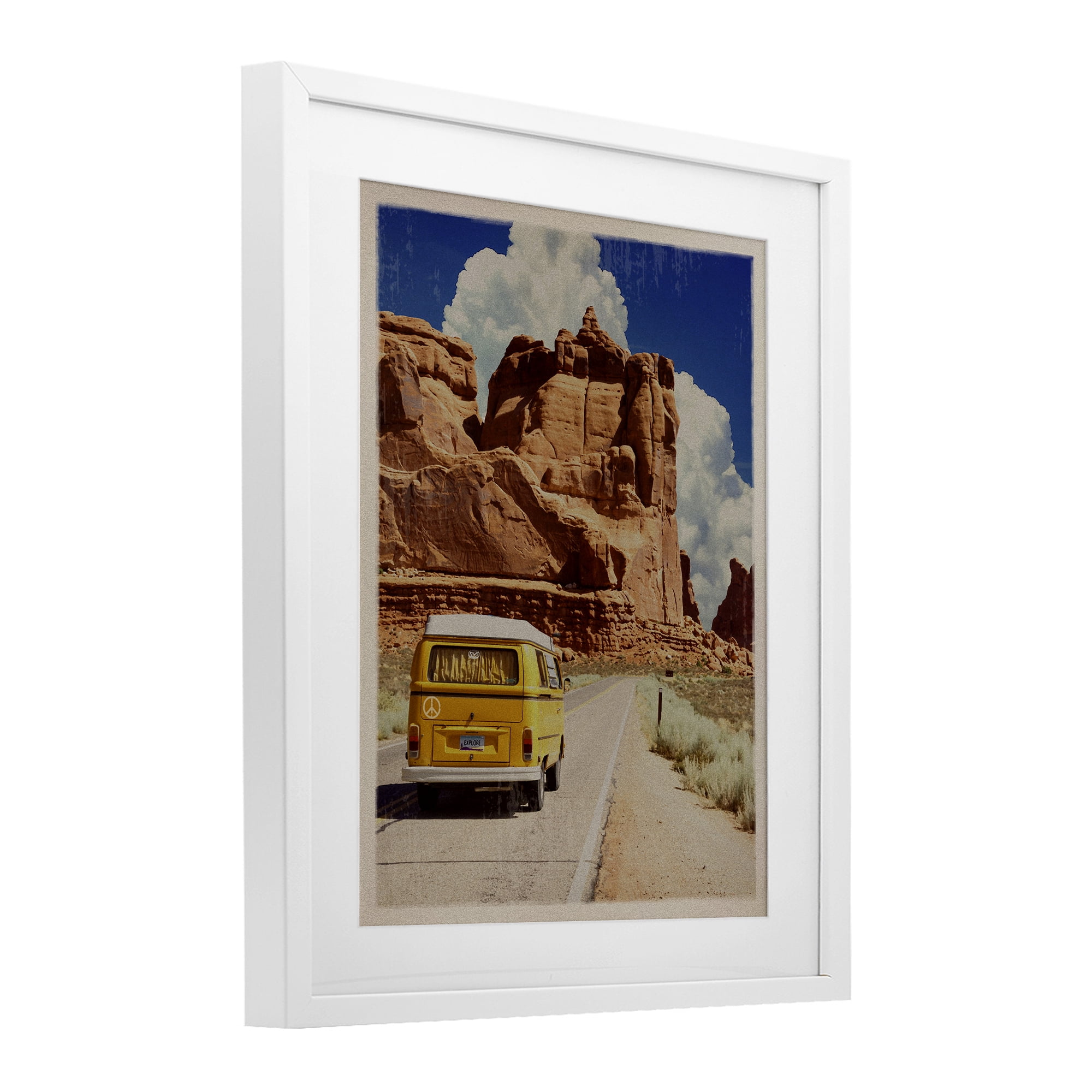 Retro Desert Adventure White Framed Print Under Glass, design by Old Red Truck