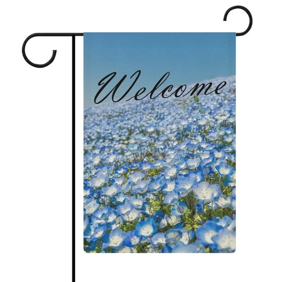 Blue Flowers Floral Welcome Double Sided Premium Garden Flag, Decorative Flax Garden Flags Yard House Outdoor