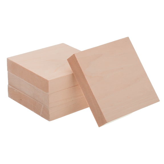 Uxcell 4Pcs Basswood Carving Block 0.8"x4"x4" Square Wooden Dowels Blocks Wood Pieces for DIY Arts Decoration