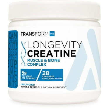 TransformHQ Healthy Aging Longevity Creatine Powder (28 Servings) Unflavored  - Muscle & Bone Complex, 5g per Serving