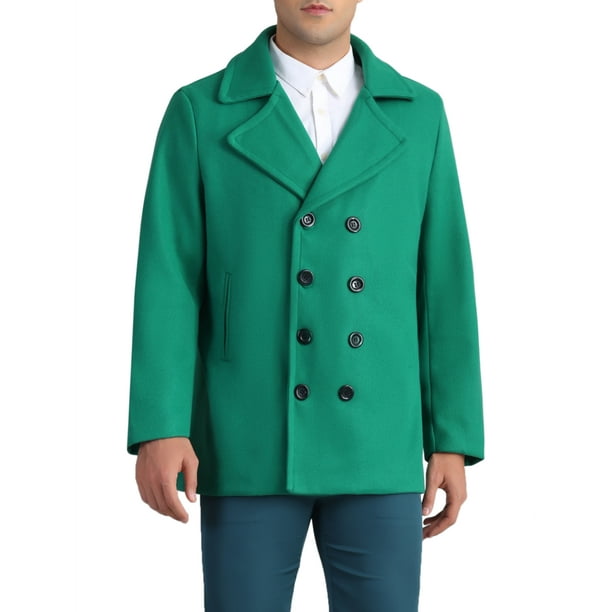Abrigo Doble Botón Inspire Chic para Hombre, con Cuello Notched, Clásico Peacoat, L Verde