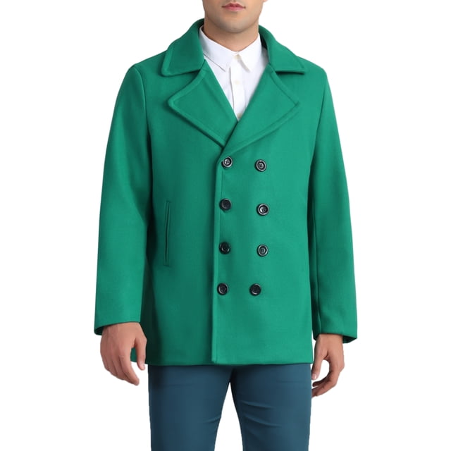 Abrigo Doble Botón Inspire Chic para Hombre, con Cuello Notched, Clásico Peacoat, L Verde
