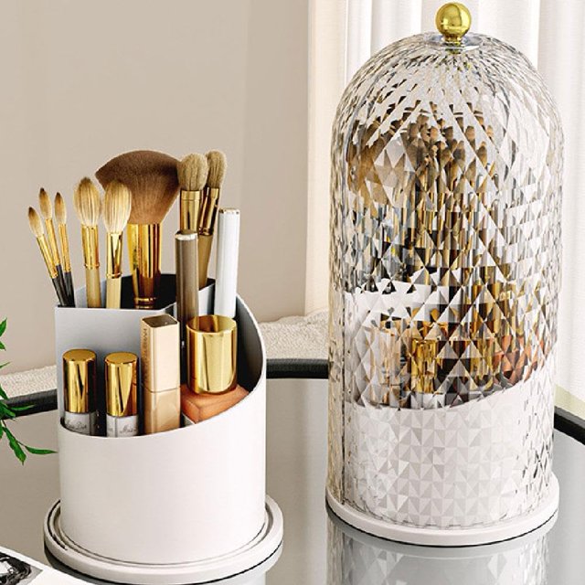 Concealed Toothbrush Holder, Rotating Bathroom Organizer Box, Toothbrush Holder with Cover, Bathroom Countertop Organizer with Covered Makeup Brush Holder