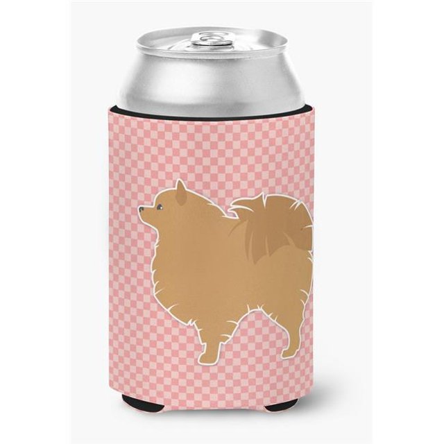 Pomeranian Checkerboard Pink Can or Bottle Hugger