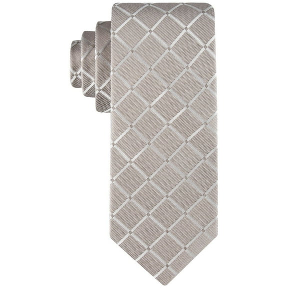 Calvin Klein Men's Necktie Taupe Herringbone Grid Tie OS