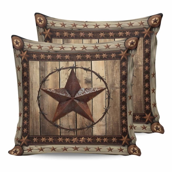 18x18 Pillow Covers Set of 2, Western Farmhouse Throw Pillow Covers Decorative Couch Cushion Case, Primitive Rustic Country Retro Texas Star Microfiber Square Pillowcases for Bedroom Car Living Room